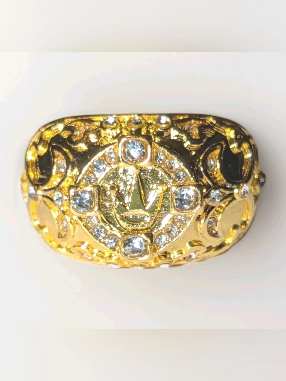 2Ct Round Real Moissanite Royal King Crown Wedding Ring 14K Yellow Gold Plated12
